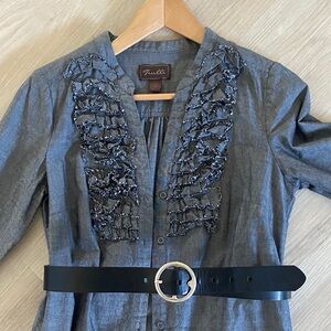 Trulli Charcoal Long Sleeve Dress with Belt